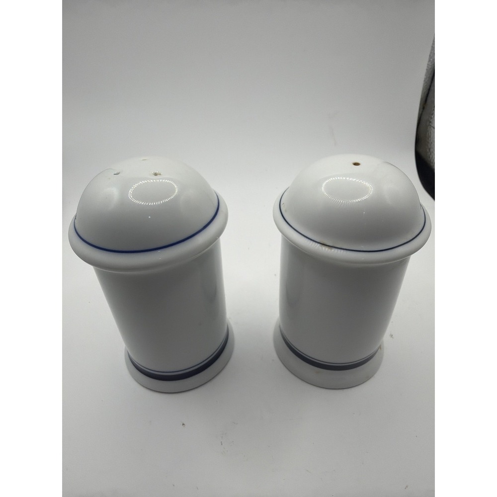 Dansk Bistro Blue & White Salt & Pepper Shakers 4" Tall